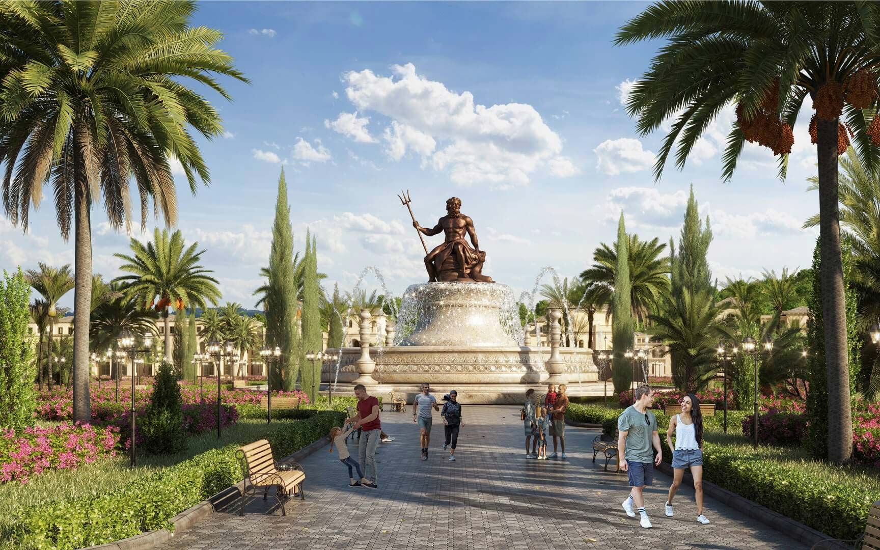 Quảng trường Poseidon: Tọa lạc tại trái tim phân khu Roma, quảng trường mang vẻ đẹp hùng vĩ của thần thoại Hy Lạp, là không gian mở lớn nhất cho các sự kiện sinh hoạt cộng đồng quy mô.